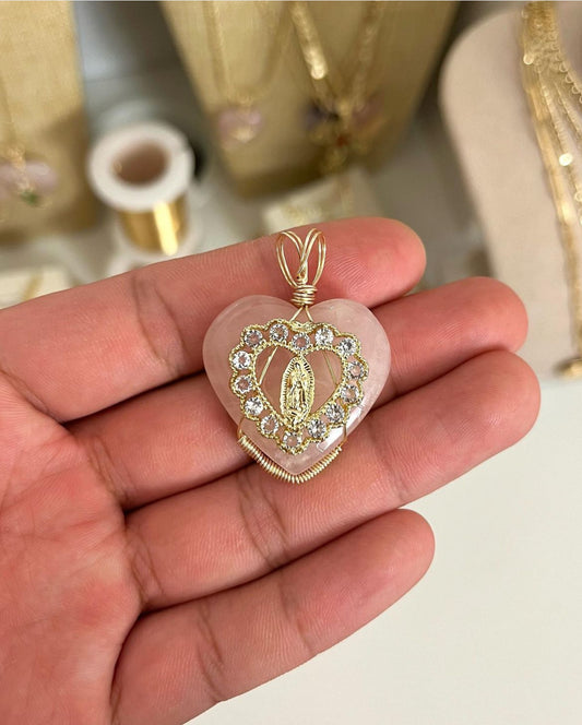Eternal love virgencita necklace- rose quartz