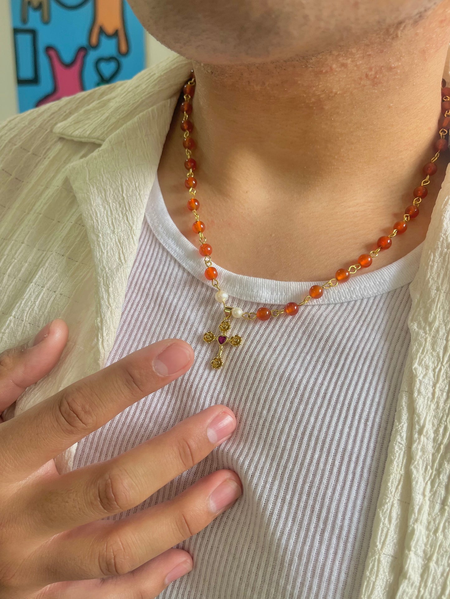 Sagrado Cross, Carnelian necklace