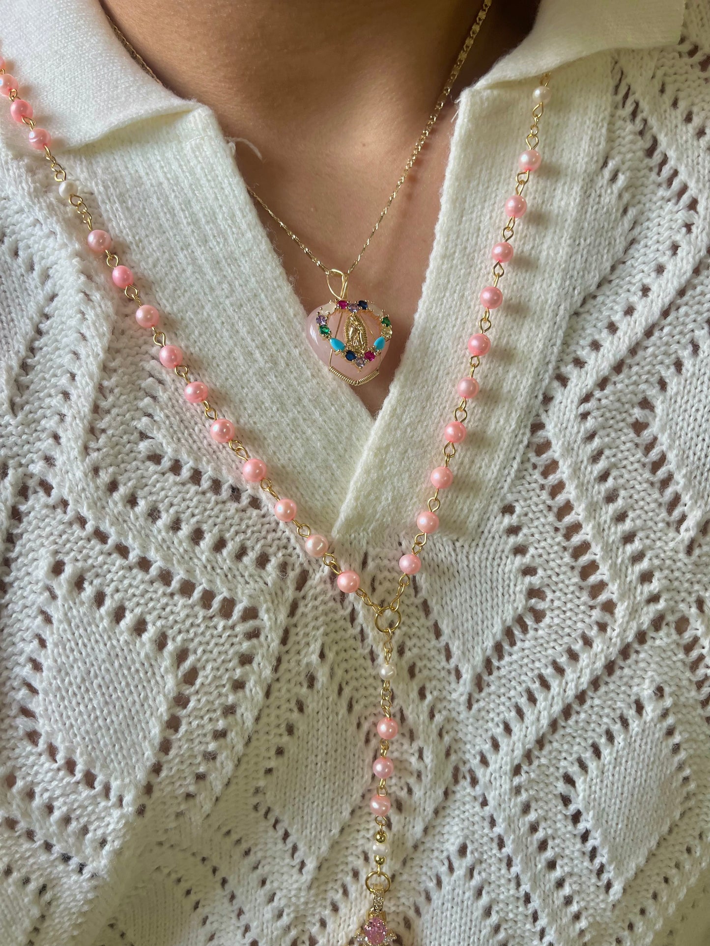 Clairmont, Pink freshwater pearl rossary