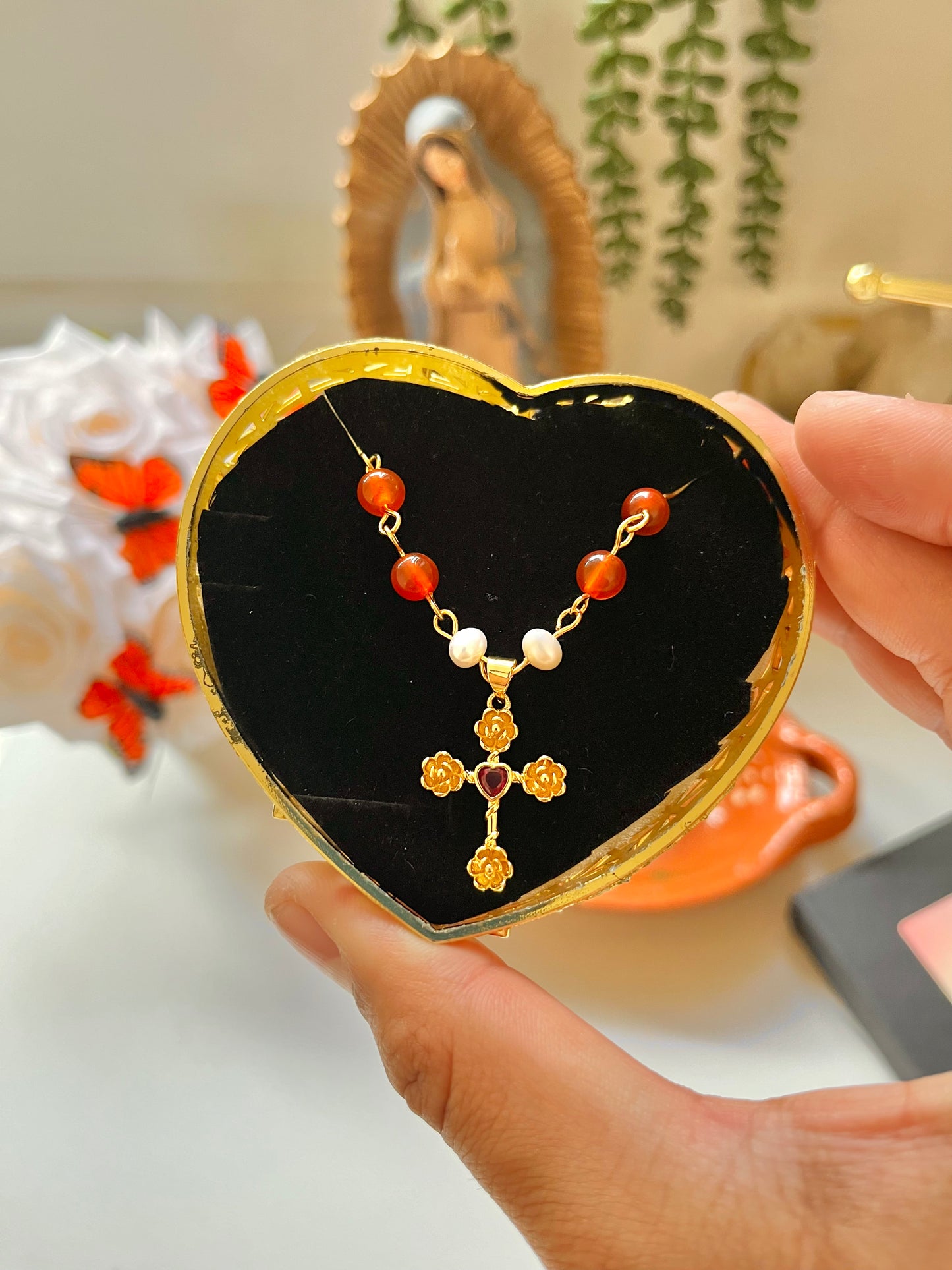 Sagrado Cross, Carnelian necklace