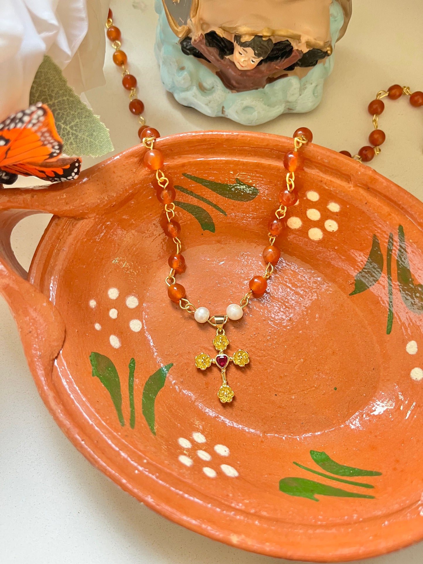 Sagrado Cross, Carnelian necklace