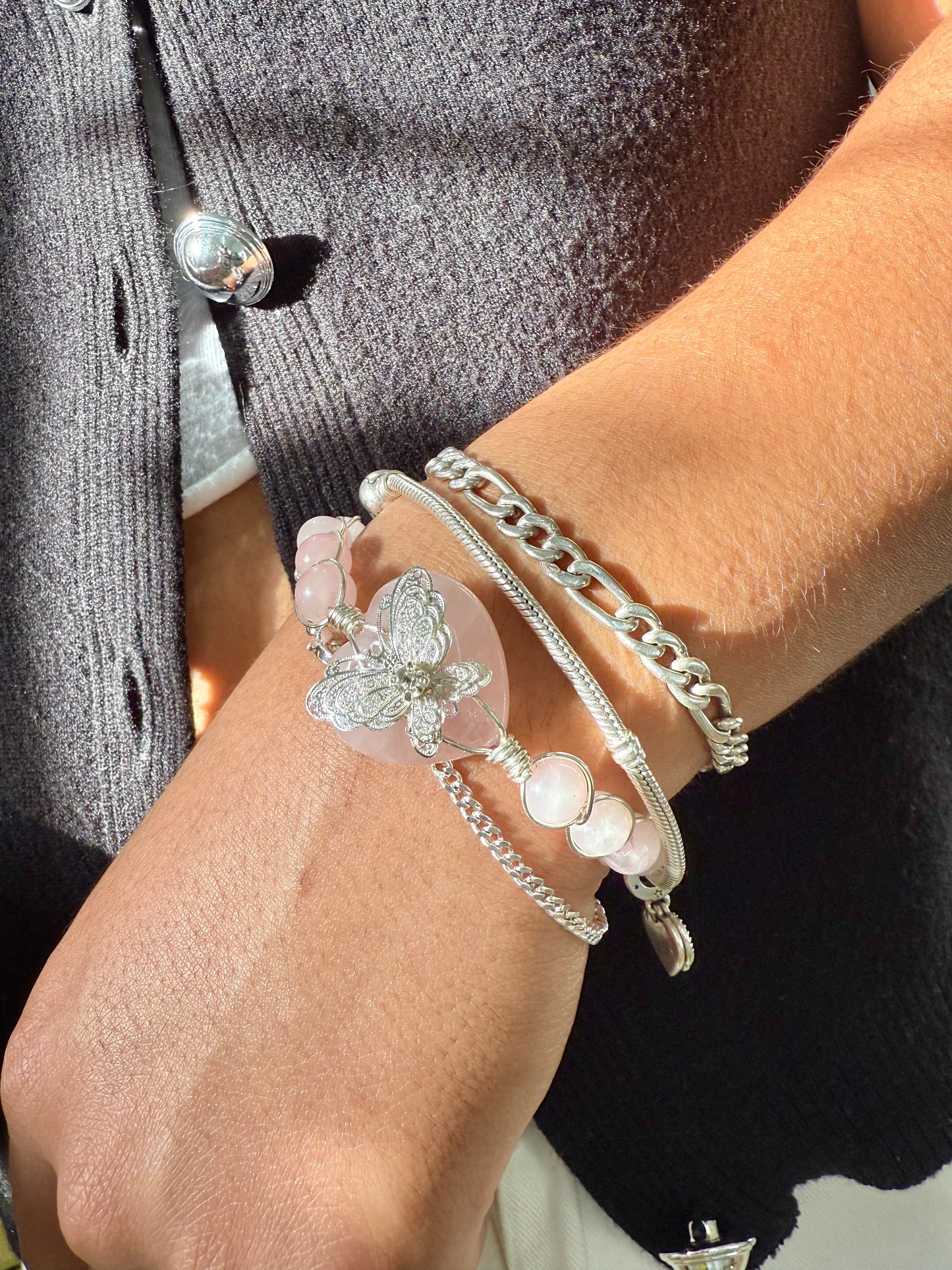 Silver Sin Miedo, Rose Quartz Bracelet