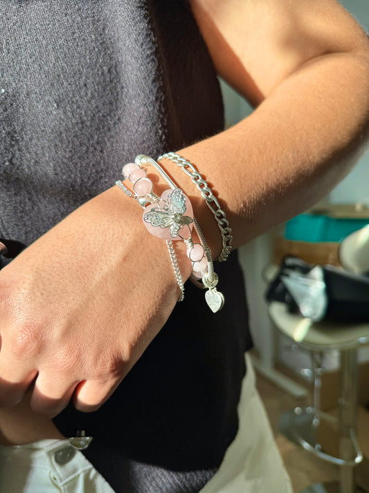 Silver Sin Miedo, Rose Quartz Bracelet