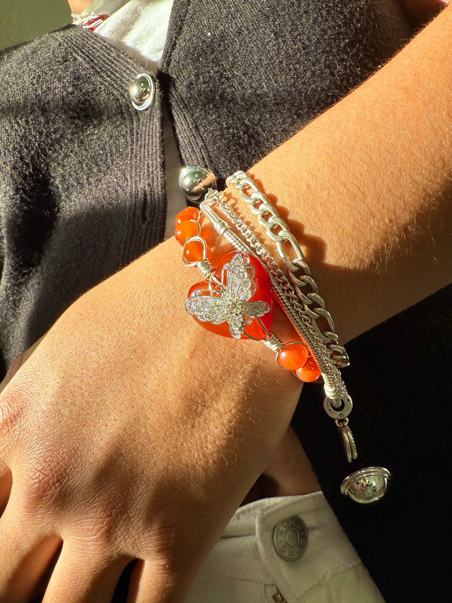 Silver RedMoon in Venus, Carnelian Bracelet