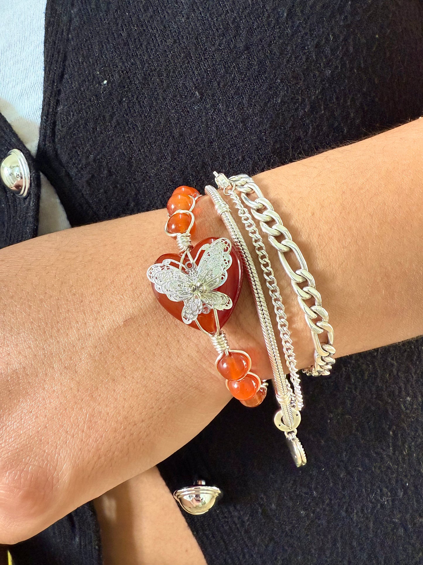 Silver RedMoon in Venus, Carnelian Bracelet
