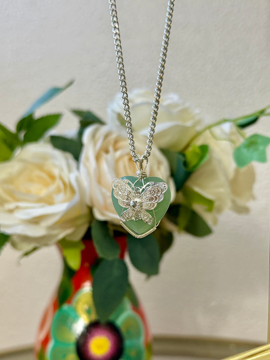 Aventurine, Silver Butterfly Necklace