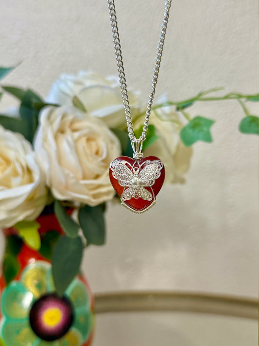 Silver Red Moon in Venus, Carnelian necklace