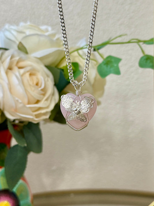 Silver Sin Miedo, Rose Quartz Necklace