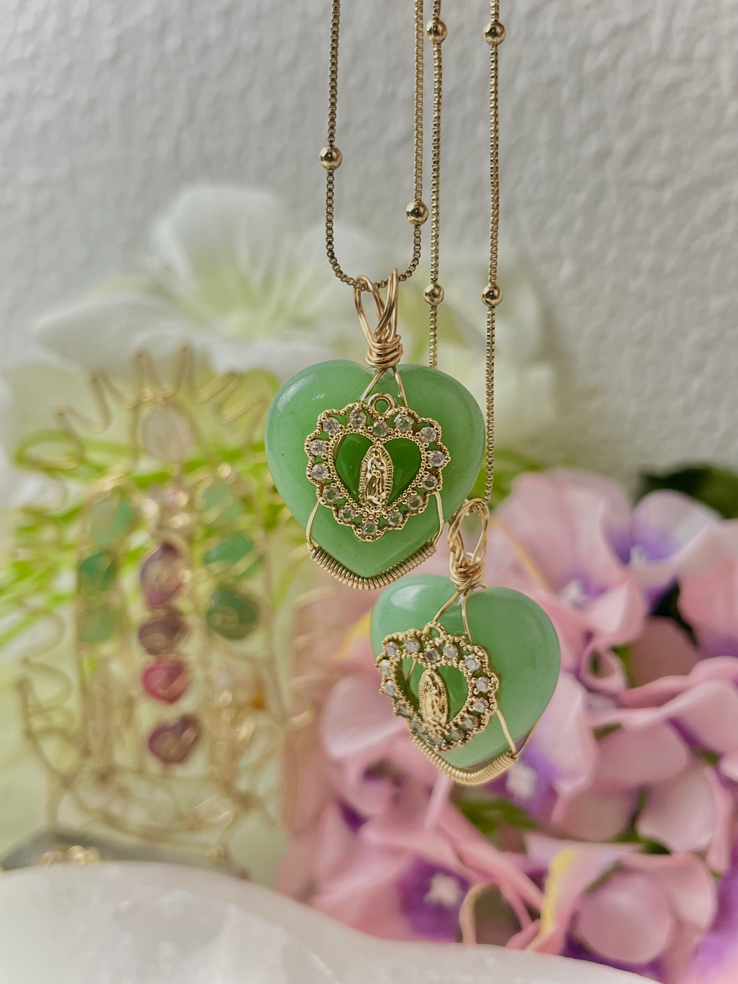 Eternal love virgencita crystal necklace- Jade