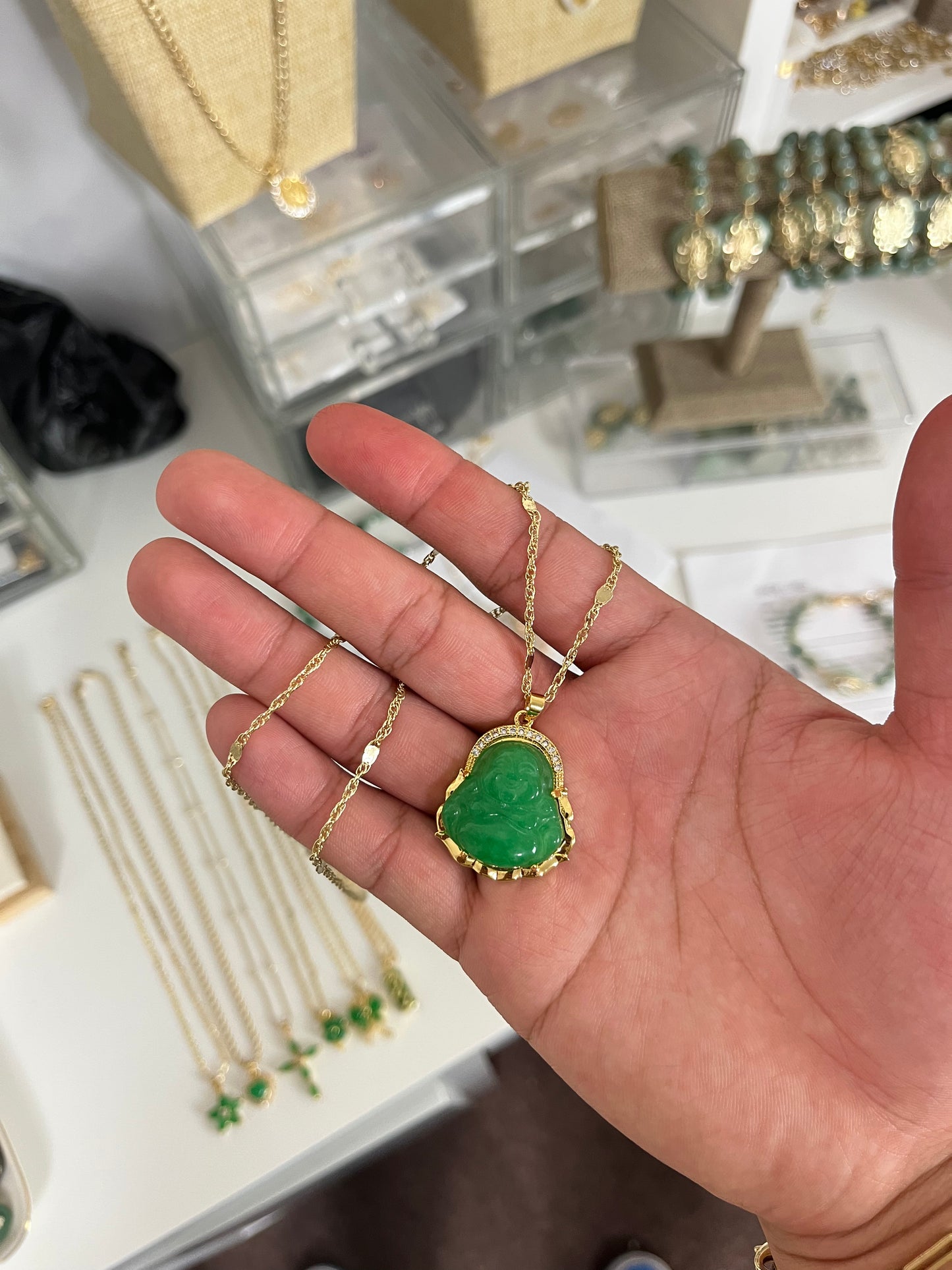 Great abundance jade laughing Buddha necklace