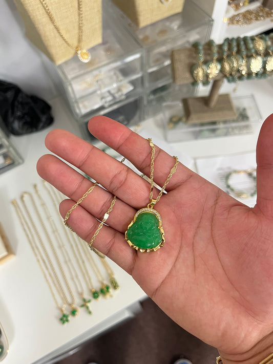 Great abundance jade laughing Buddha necklace