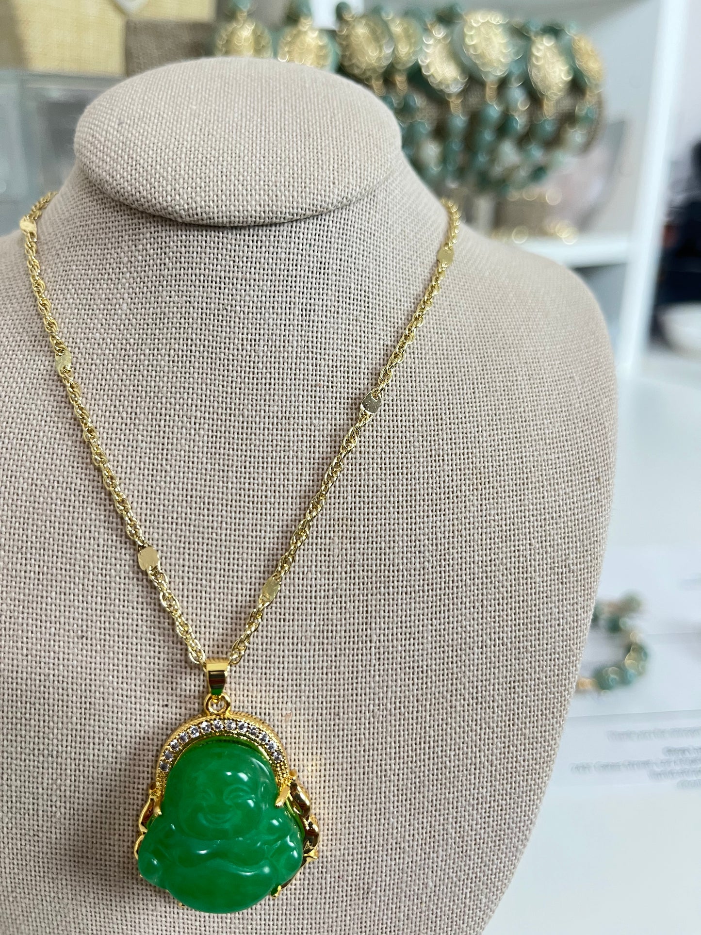 Great abundance jade laughing Buddha necklace