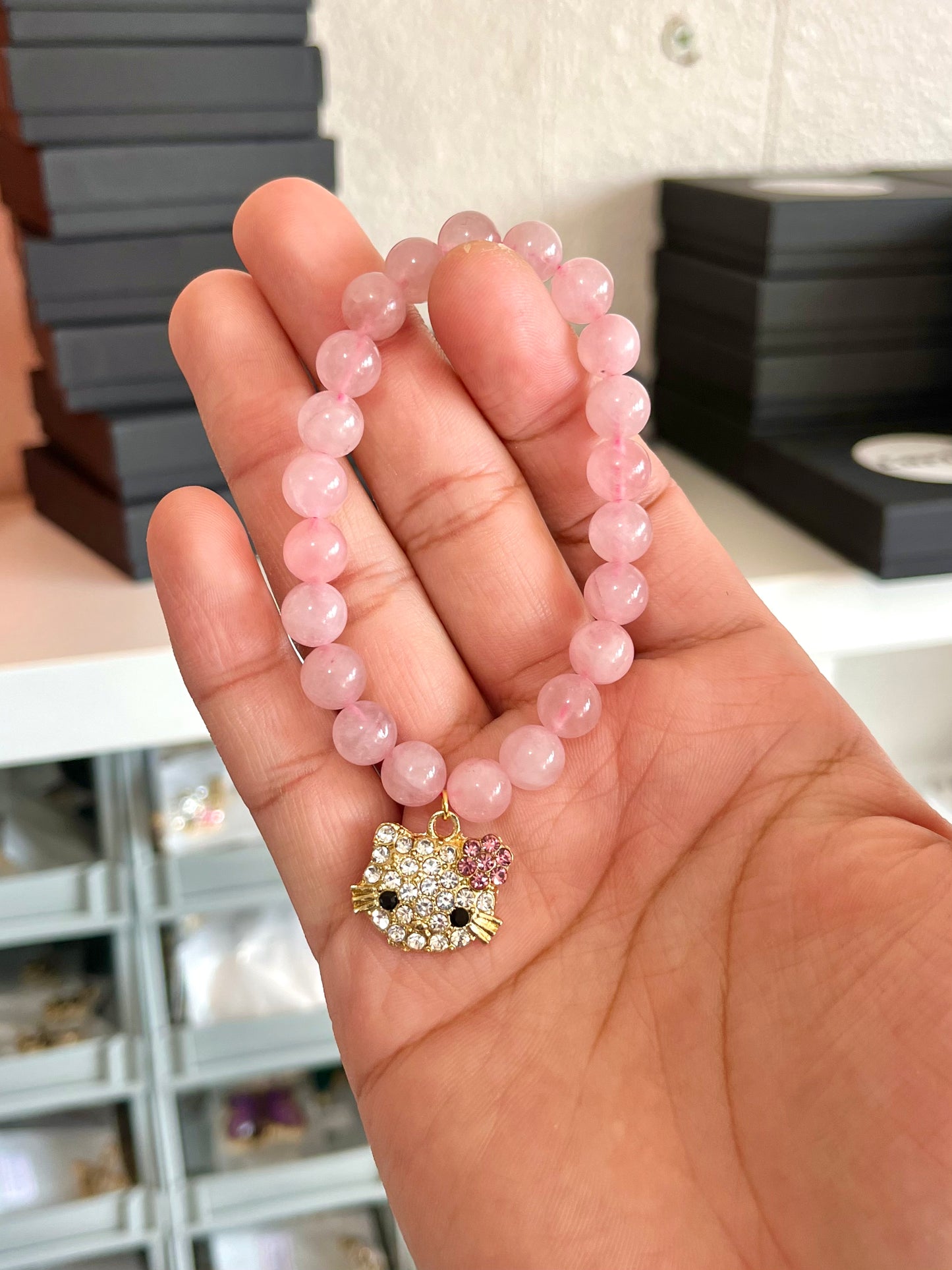 Kitty Aura Rose Quartz stretchy bracelet