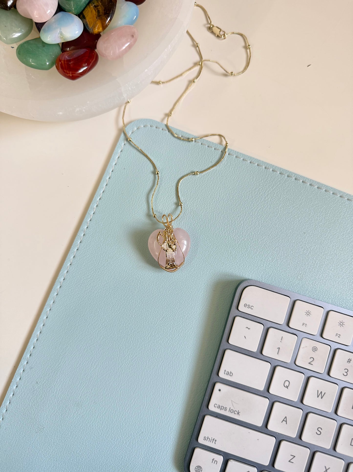 Santa Muerte, crystal/ Quartz necklace