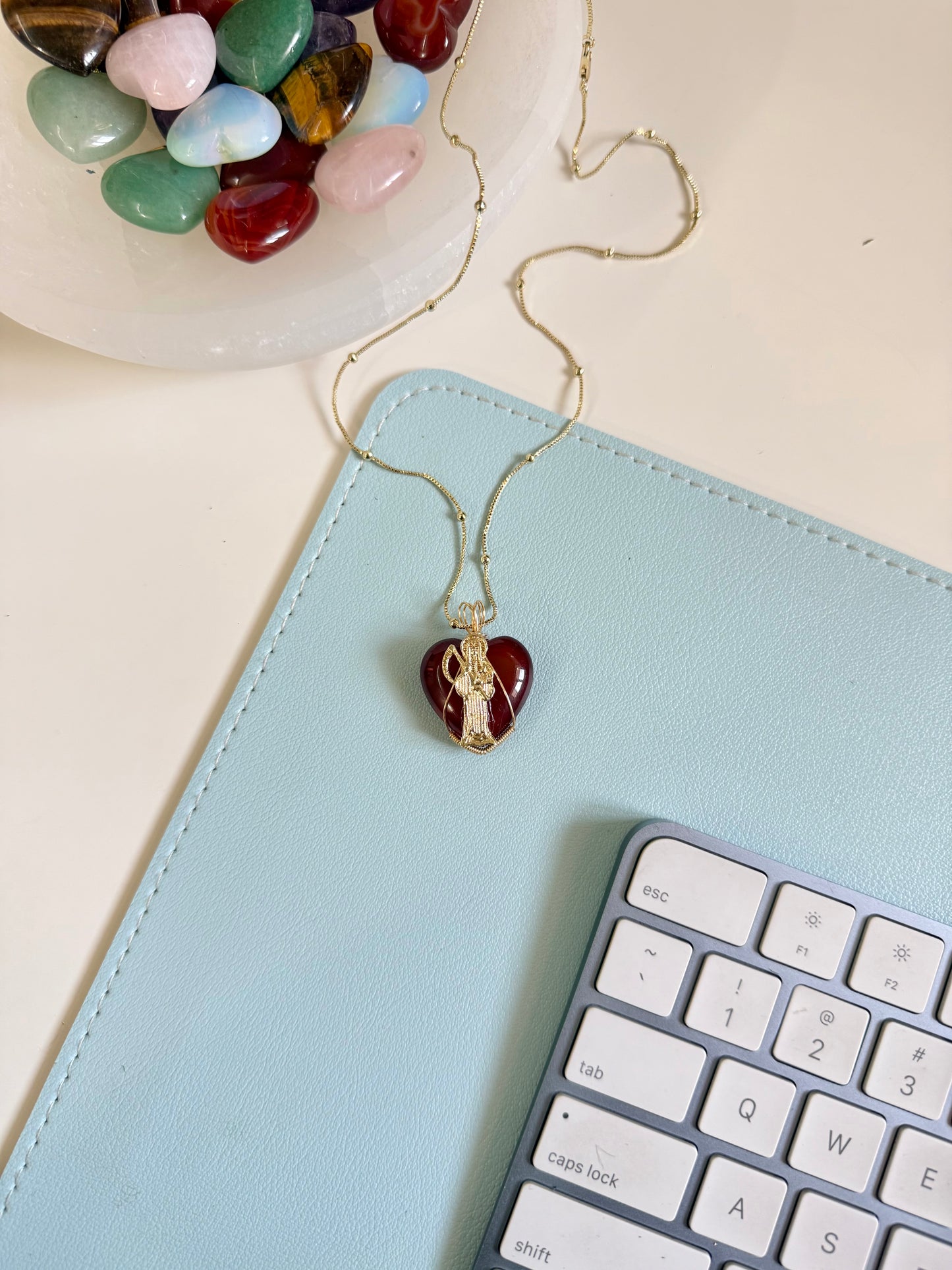 Santa Muerte, crystal/ Quartz necklace