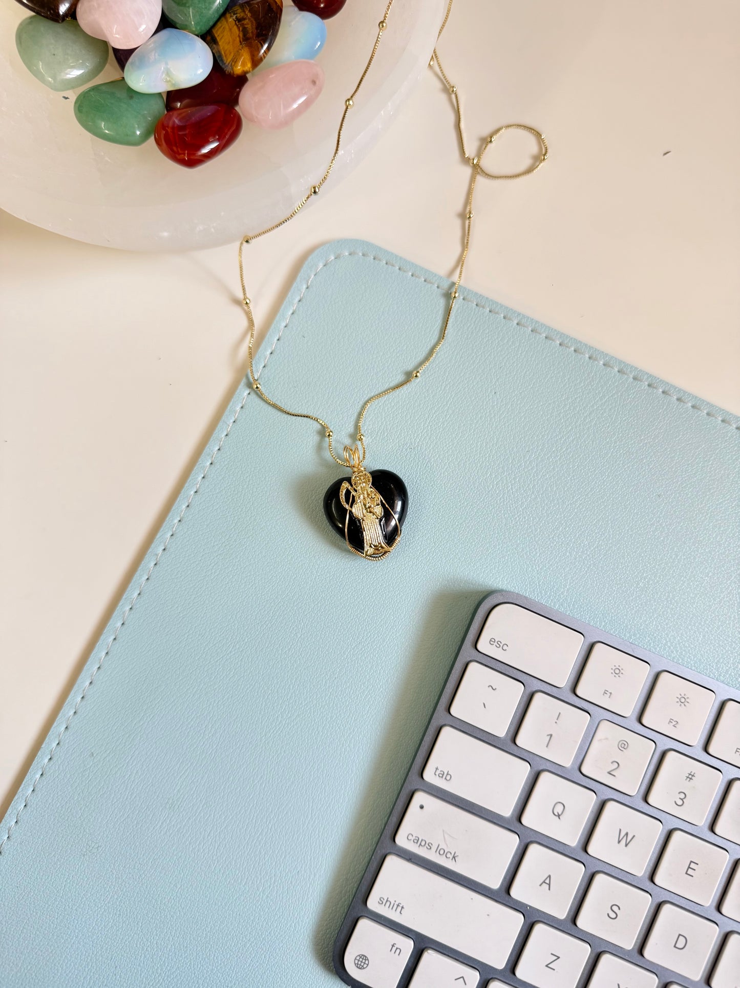 Santa Muerte, crystal/ Quartz necklace