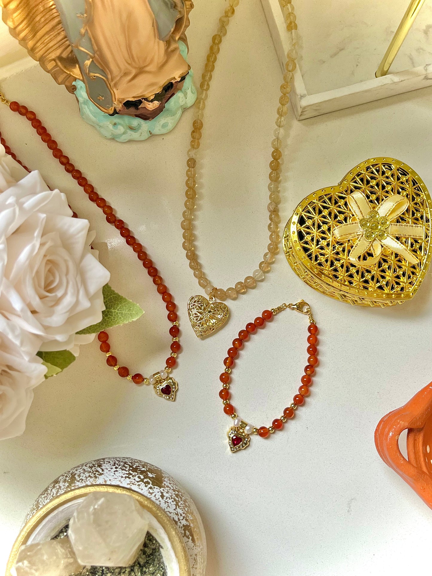 Beaded Ruby carnelian necklace