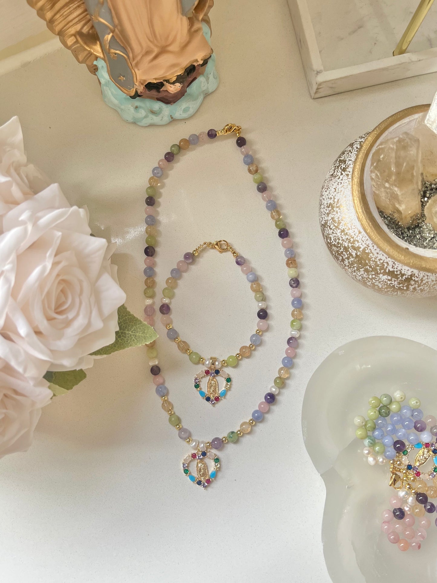 Lourdes , Beaded crystal necklace