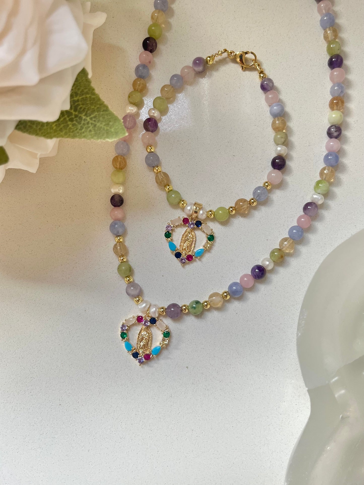 Lourdes , Beaded crystal necklace