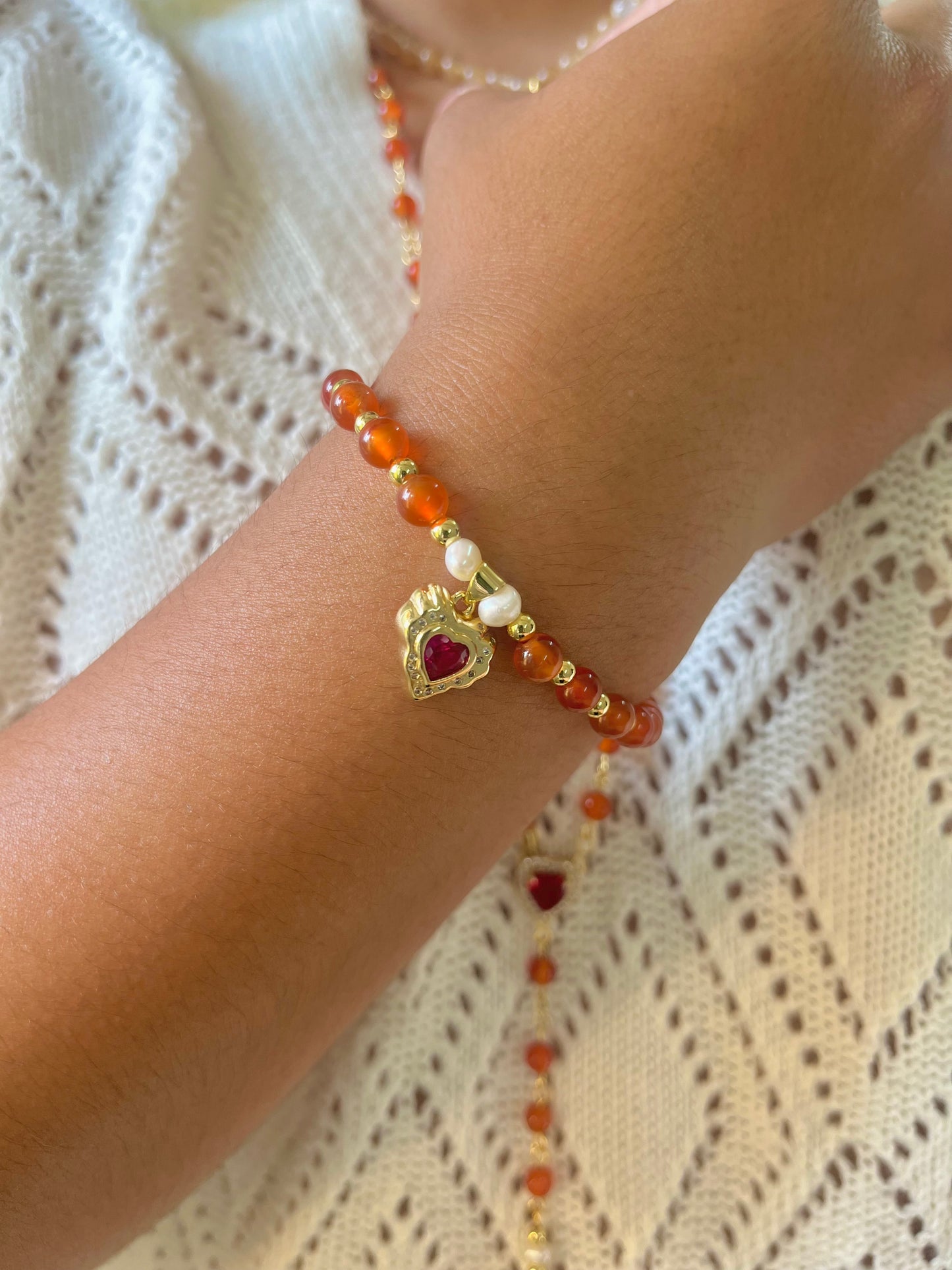 Ruby, Carnelian beaded bracelet