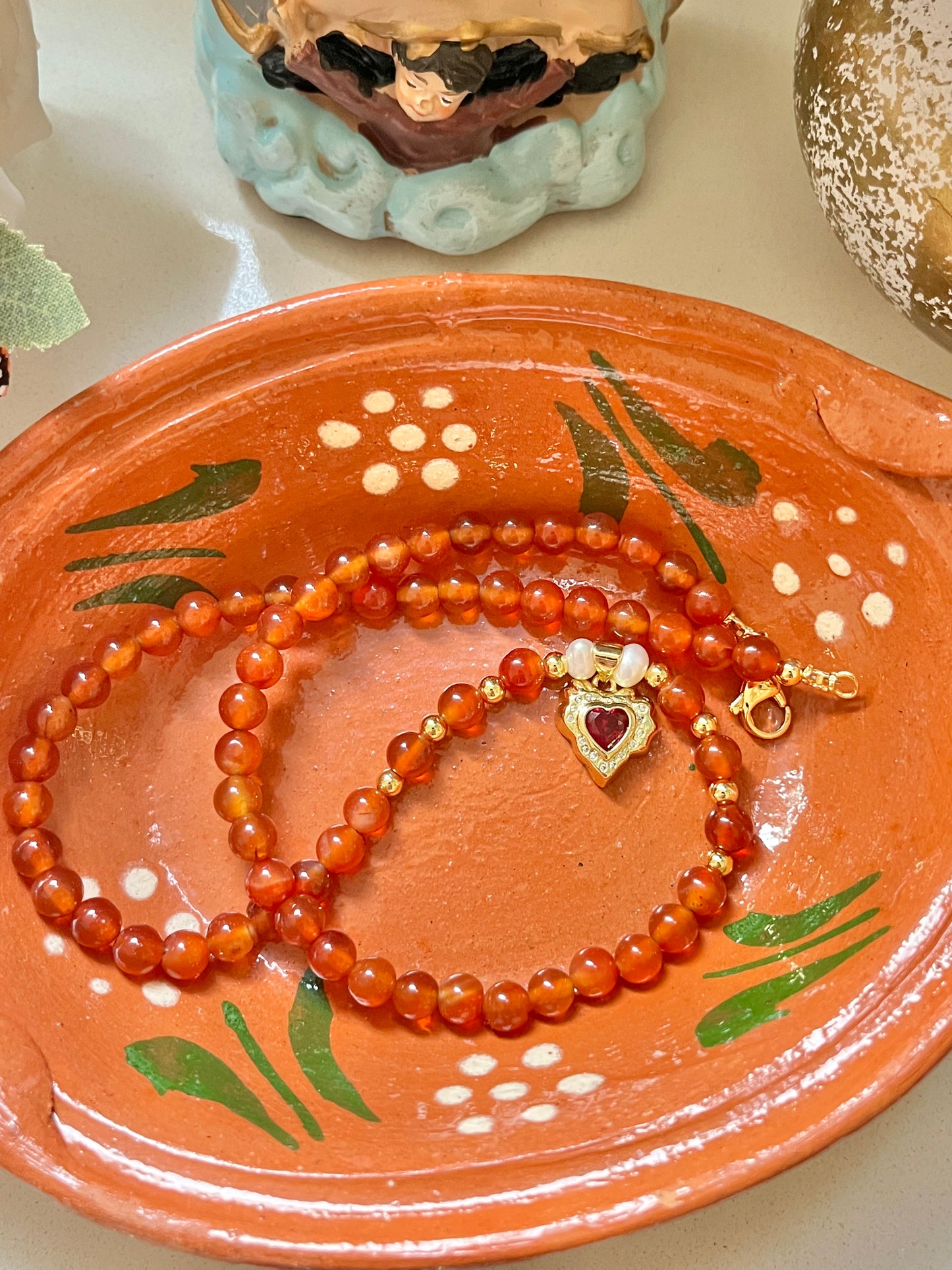 Beaded Ruby carnelian necklace