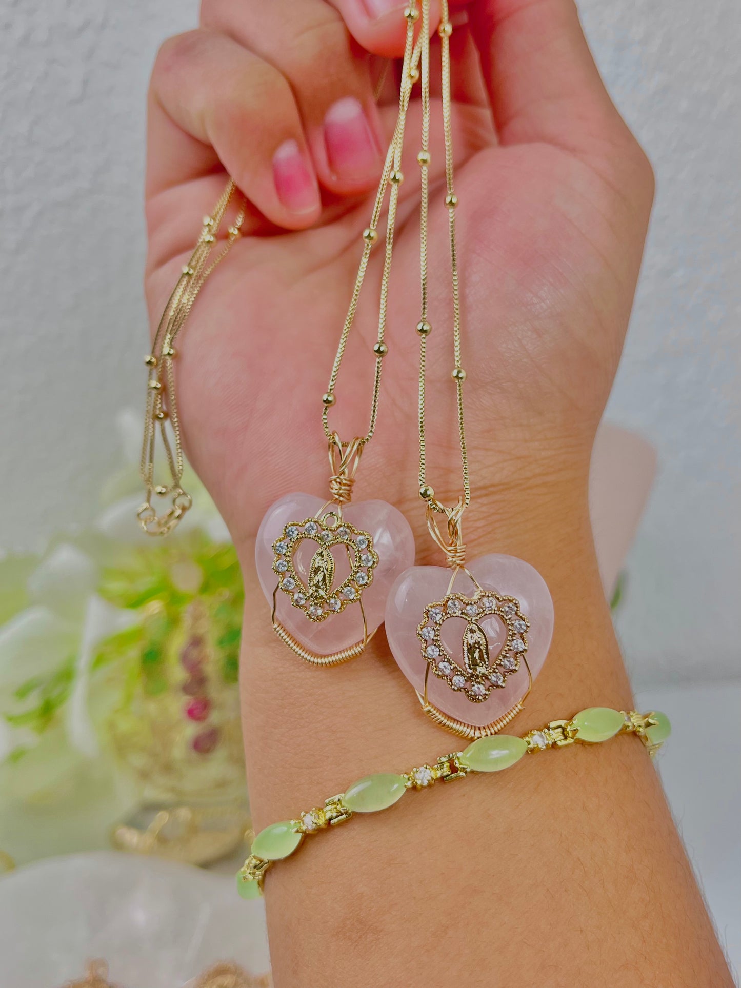 Eternal love virgencita necklace- rose quartz