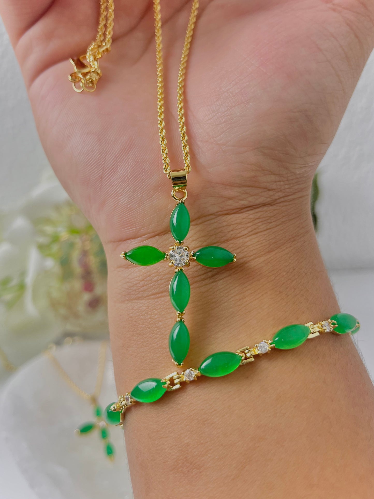 Lucky Jade cross necklace