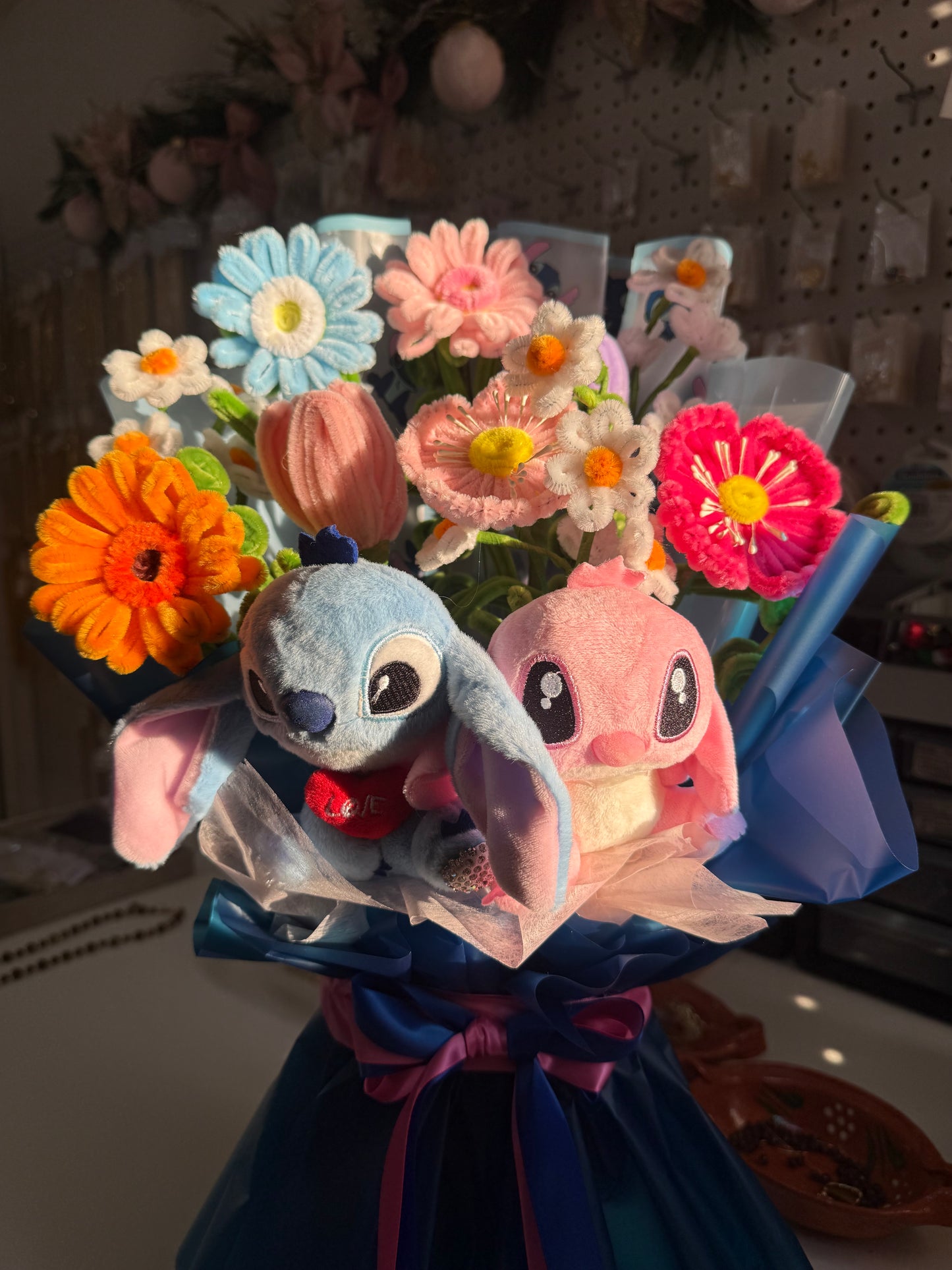 blue and pink couple bouquet