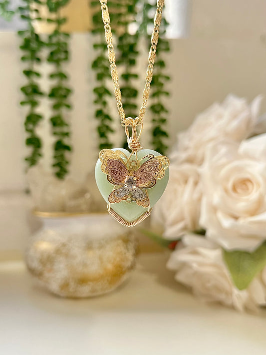 Aventurine, Butterfly Necklace