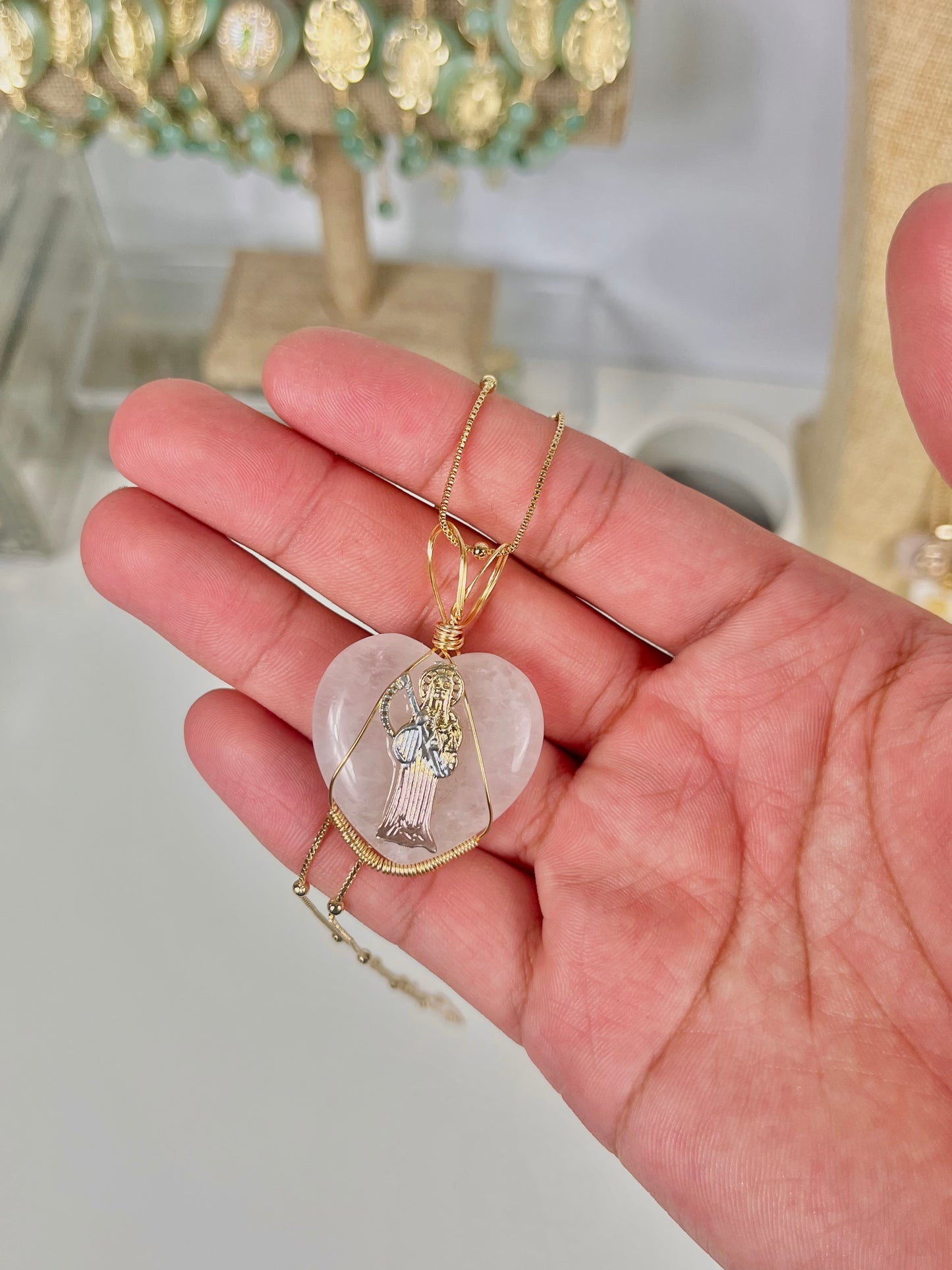 Santa Muerte Rose Quartz necklace