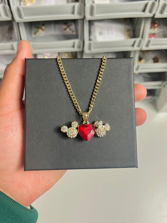 Lovers heart mouse necklace
