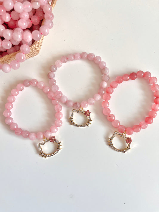 Kitty Love Rose Quartz stretchy bracelet